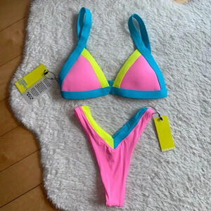 NWT OneOne Swimwear Bikini SET Martinica Pink Blue Yellow Neon Jesse Kameron New